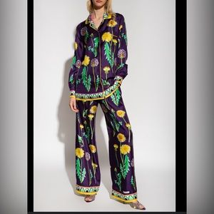 Dolce and Gabbana dandelion print silk shirt and pant set